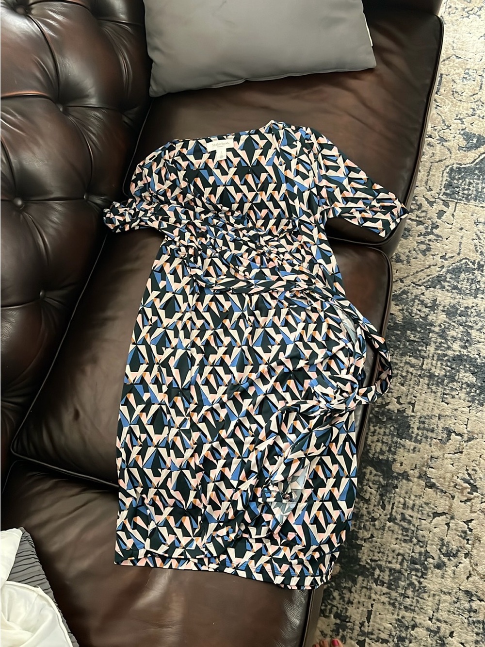 Motherhood Maternity Geometric Print Dress in Green, Pink & Blue - small